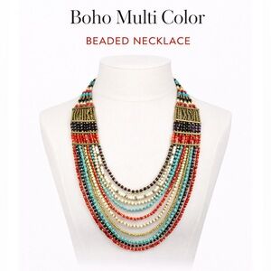 Boho Multi Color Beaded Statement Necklace.